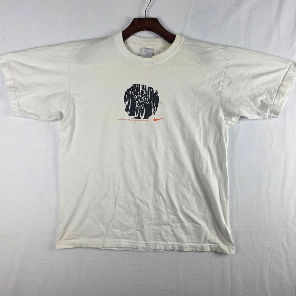 Nike Catch The World Spirit Cycling Graphic T-Shirt Mens XL White Vintage